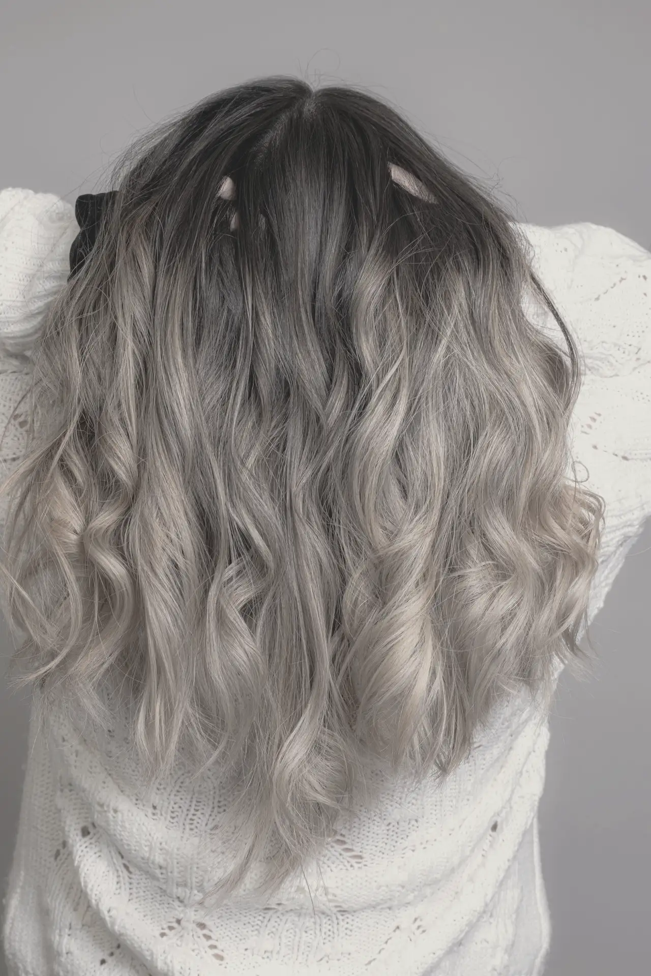 The same hair before glossing: flatter, duller colour
